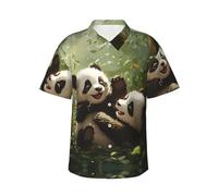 Camicia Hawaiana a Maniche Corte con Stampa Panda Rossa, Camicia da Uomo Casual ed Estiva per Feste in Piscina