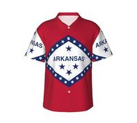 Camicia hawaiana a maniche corte da uomo con bandiera dello Stato dell'Arkansas, per l'estate, la spiaggia, le feste, le crociere, Nero , M
