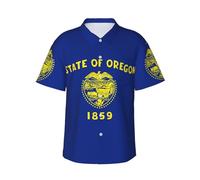 Camicia hawaiana a maniche corte da uomo con bandiera dello stato dell'Oregon, per l'estate, la spiaggia, le feste, le crociere, Nero , M
