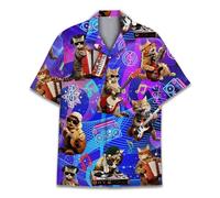 Camicia hawaiana aliena neon per uomo donna, camicia aliena con bottoni a maniche corte, alieno uomo hawaiano camicie M, Disco Cat 1, XXL