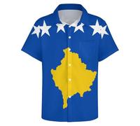 Camicia Hawaiana alla Moda per Uomo Divertente Casual A Maniche Corte Estiva con Bandiera del Kosovo Stampata Stampa Aloha Beach Holiday Top Surf Aloha 6XL