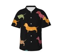 Camicia hawaiana classica con stampa di cani bassotto carino per uomo camicia tropicale abbottonatura casual abbigliamento da spiaggia, Nero , XXL