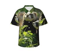 Camicia hawaiana con stampa di furetto selvatico da uomo, a maniche corte, con bottoni, camicie estive da spiaggia, top cubano casual, Nero , L