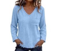 Camicia hawaiana da donna, in cotone, per il tempo libero, a maniche lunghe, Celeste., XL