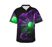Camicia hawaiana da uomo a maniche corte abbottonata camicie viola verde bagliore camicia da spiaggia bluse leggere, nero, M
