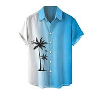 Camicia hawaiana da uomo a maniche corte, camicia da spiaggia con bottoni, stampa con palme al tramonto, camicia Aloha, leggera, vestibilità ampia, top estivo per vacanze estive per crociere, resort