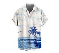 Camicia hawaiana da uomo a maniche corte, camicia da spiaggia con bottoni, stampa con palme al tramonto, camicia Aloha, leggera, vestibilità ampia, top estivo per vacanze estive per crociere, resort