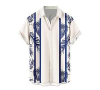 Camicia hawaiana da uomo a maniche corte, camicia da spiaggia con bottoni, stampa con palme al tramonto, camicia Aloha, leggera, vestibilità ampia, top estivo per vacanze estive per crociere, resort