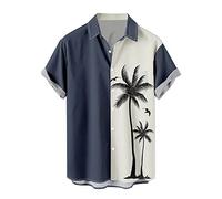 Camicia hawaiana da uomo a maniche corte, camicia da spiaggia con bottoni, stampa con palme al tramonto, camicia Aloha, leggera, vestibilità ampia, top estivo per vacanze estive per crociere, resort