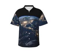 Camicia hawaiana da uomo a maniche corte con bottoni, camicia da spiaggia con motivo Terra dallo spazio esterno, camicette leggere, nero, S