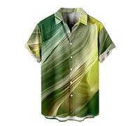 Camicia hawaiana da uomo, a maniche corte, con bottoni, per il tempo libero, camicia hawaiana, da uomo, M-XXL, colore bianco, a maniche corte, leggermente elastica, non aderente, D-verde, L