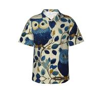 Camicia hawaiana da uomo a maniche corte con gufo su un ramo, perfetta per vacanze al mare per feste quest'estate, nero, 3XL/4XL