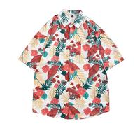 Camicia hawaiana da uomo a maniche corte con motivo floreale, estiva, vestibilità ampia, camicia tropicale con bottoni, top morbido con tasca, Z02-hot camicia hawaiana rosa per gli uomini, XL