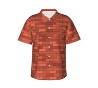 Camicia hawaiana da uomo a maniche corte con stampa a muro di mattoni rossi, elegante e essenziale per le vacanze al mare, Nero , XL