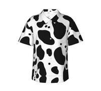 Camicia hawaiana da uomo a maniche corte con stampa di mucca in pelle di animale, perfetta per vacanze al mare e feste in piscina, Nero , L-4XL