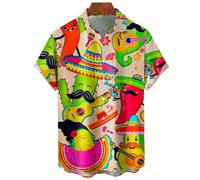 Camicia hawaiana da uomo a maniche corte con taschino, stampa con cactus e peperoncino per il 5 maggio L,M,S,XL,XXL,XXXLFumetto,stampa dappertuttoPoliestere