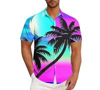 Camicia hawaiana da uomo a maniche corte Funky, camicia estiva casual, da spiaggia, con bottoni, per il tempo libero, per le vacanze, per l'estate e le vacanze, per il campeggio, per le attività