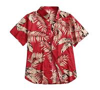 Camicia hawaiana da uomo, a maniche corte, oversize, da spiaggia, con bottoni, per il tempo libero, con colletto rovesciato, leggera, traspirante, per le vacanze, casual, per gli uomini, Colore: rosso