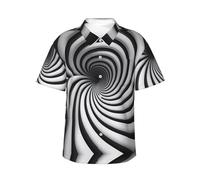 Camicia hawaiana da uomo a spirale con illusione ottica stampata GIF, perfetta per feste in spiaggia e vacanze look casual, Nero, S