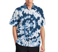 Camicia hawaiana da uomo, blu a spirale, tie-dye, estiva, a maniche corte, casual, con bottoni e tasca, Tie-Dye a spirale blu, S
