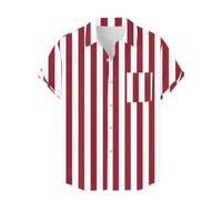 Camicia hawaiana da uomo Camicie a righe estive in cotone e lino a maniche corte con tasca Button Down Graphic Tees 2025, Z02-red Hawaiian Shirt per Uomo, L