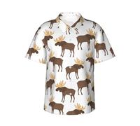 Camicia hawaiana da uomo - Carino alce corna alce cartone animato tropicale abbottonatura giù camicia da spiaggia per uomo, Nero, 3XL