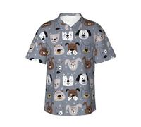 Camicia hawaiana da uomo - Carino volto di cane tropicale abbottonato manica corta spiaggia camicie da uomo, Nero, L