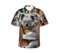 Camicia hawaiana da uomo che abbraccia albero koala manica corta tropicale vacanze spiaggia camicie casual abbigliamento estivo, Nero, XXL
