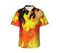 Camicia hawaiana da uomo con scheletro di dinosauro verde, a maniche corte, con bottoni, estiva, da spiaggia, con tasca, Rosso Fiamma Oro, XXL