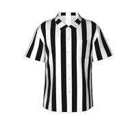 Camicia hawaiana da uomo con stampa a righe bianche e nere, a maniche corte, abbottonatura per le vacanze, camicie estive da uomo, Nero , XXL