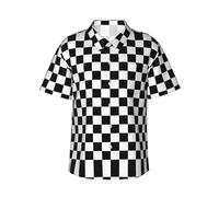 Camicia hawaiana da uomo con stampa a strisce bianche e nere, a maniche corte, abbottonatura per le vacanze, camicie estive da uomo, Nero , L