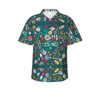 Camicia hawaiana da uomo con stampa a tema scienza dei cartoni animati, manica corta abbottonata per le vacanze, camicie estive da uomo, Nero , L
