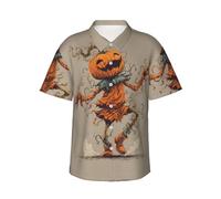 Camicia hawaiana da uomo con stampa allegra zucca, perfetta per feste in spiaggia e vacanze look casual, Nero, XXL