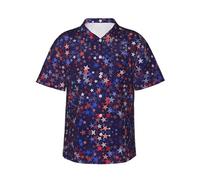 Camicia hawaiana da uomo con stampa americana con stelle rosse, blu, a maniche corte, abbottonatura per le vacanze, camicie estive da uomo, Nero , L