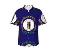 Camicia hawaiana da uomo con stampa bandiera dello stato del Kentucky, camicie estive casual, essenziali per le vacanze al mare tropicale, Nero , XXL