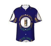Camicia hawaiana da uomo con stampa bandiera dello stato del Kentucky, camicie estive casual, essenziali per le vacanze al mare tropicale, Nero , XL