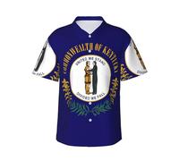 Camicia hawaiana da uomo con stampa con bandiera dello stato del Kentucky, essenziale per le vacanze tropicali, perfetta per l'estate e le crociere, nero, 3XL
