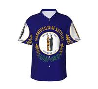 Camicia hawaiana da uomo con stampa con bandiera dello stato del Kentucky, essenziale per le vacanze tropicali, perfetta per l'estate e le crociere, nero, S