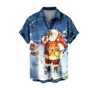Camicia hawaiana da uomo con stampa di Babbo Natale, a maniche corte, con bottoni, per l'estate e la spiaggia, stile casual (tipo: 48, XXL)