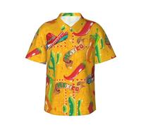 Camicia hawaiana da uomo con stampa di cactus e peperoncino, maniche corte abbottonate per le vacanze, camicie estive da uomo, Nero , 3XL