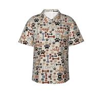 Camicia hawaiana da uomo con stampa di ossa e zampe, a maniche corte, abbottonatura per le vacanze, camicie estive da uomo, Nero , S