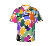 Camicia hawaiana da uomo con stampa di zampe di cane colorate,Camicie estive casuali,Elementi essenziali per le vacanze tropicali, Nero , 3XL