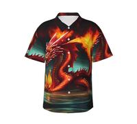 Camicia hawaiana da uomo con stampa Dragon King in Fire, perfetta per feste in spiaggia e vacanze look casual, Nero, M
