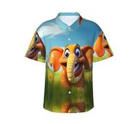 Camicia hawaiana da uomo con stampa elefante carino, camicie estive casual, essenziali per le vacanze tropicali in spiaggia, Nero , L