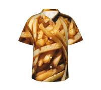 Camicia hawaiana da uomo con stampa fast food,Manica corta abbottonata per le vacanze,Camicie estive per gli uomini, Nero , M