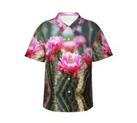 Camicia hawaiana da uomo con stampa floreale di cactus, camicie estive casual, essenziali per le vacanze in spiaggia tropicale, Nero , 3XL