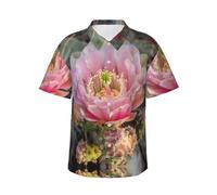 Camicia hawaiana da uomo con stampa floreale di cactus, camicie estive casual, essenziali per le vacanze in spiaggia tropicale, Nero , 3XL
