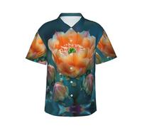 Camicia hawaiana da uomo con stampa floreale di cactus, camicie estive casual, essenziali per le vacanze in spiaggia tropicale, Nero , 3XL