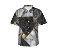 Camicia hawaiana da uomo, con stampa in marmo nero, a maniche corte, abbottonata, da spiaggia, casual, stile cubano, Nero , L