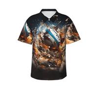 Camicia hawaiana da uomo con stampa Rugby on Fire, perfetta per feste in spiaggia e vacanze, look casual, Nero, M